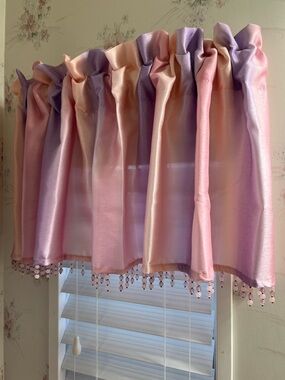 Pink Lavender Satin Valances with Beaded Trim set of 2